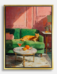 Autumn Cat Lounge Canvas Print Gold