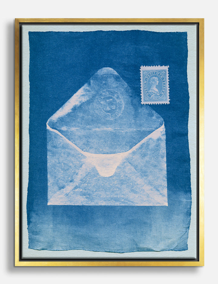 Antique Letter Cyanotype Canvas Print Gold