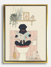 Bathroom Reader Dog Canvas Print Gold
