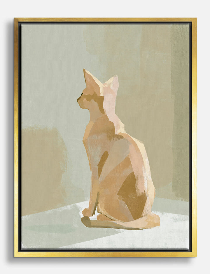 Soft Sunlit Cat Study Canvas Print Gold