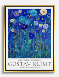 Klimts Blue Blossoms Canvas Print Gold