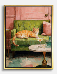 Ginger Cat Lounge Vibes Canvas Print Gold
