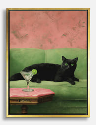 Chic Cat & Cocktail Canvas Print Gold