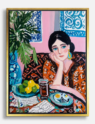 Contemplative Writer’s Table Canvas Print Gold