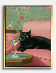 Chic Cat & Cocktail Canvas Print Gold