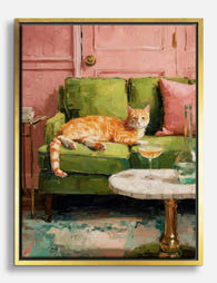 Ginger Cat & Green Sofa Canvas Print Gold