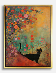 Klimts Garden Cat Canvas Print Gold