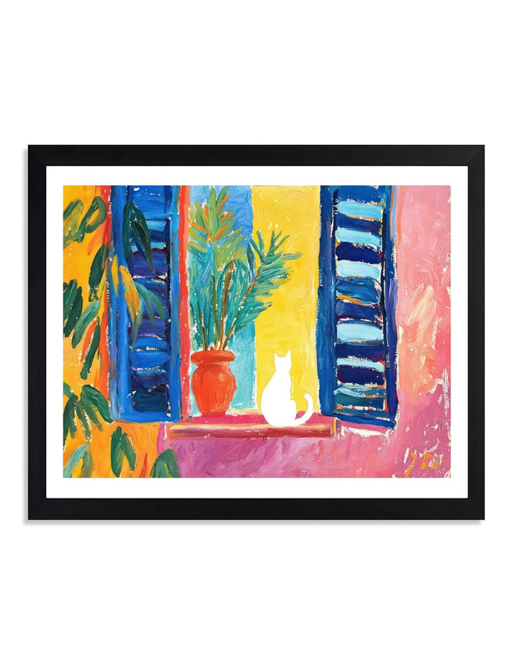 Impression d'art de paysage de Matisse, Chat blanc, Fenêtre ouverte
