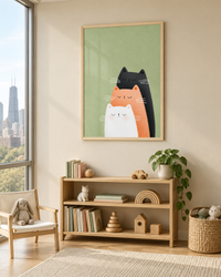 Lifestyle: kids' room — A 1960s modernist high-rise apartment in Chicago's Lincoln Park, one large room repurposed as a children's bedroom, floor-to-ceiling glass with filtered city light, clean white ceilings, simple flat walls painted in a single warm oat tone.