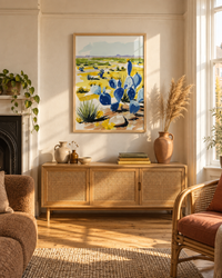 Lifestyle: living room — A compact but high-ceilinged red-brick terrace in Sheffield — original chimney breast, stripped floorboards, deep windowsill with a south-facing bay letting in long afternoon light.