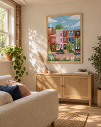Lifestyle: living room — Lower-ground garden flat on a quiet Islington mews, 1880s stock brick, compact and cleverly considered, with direct garden access and a low ceiling that makes every object count.