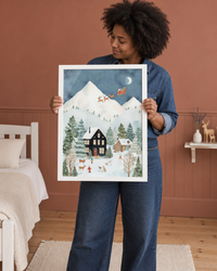 Lifestyle: kids' room — A white-clapboard Maine farmhouse, early 19th century, with a cosy children's bedroom tucked under the eaves — wide-board floors, beadboard wainscoting and a small arched window looking out over a snowy yard.