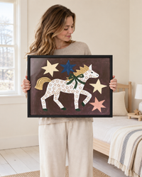 Lifestyle: kids' room — A white-clapboard Maine farmhouse with clean simple interiors, wide-board floors and generous natural light — a family home being thoughtfully decorated