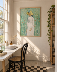 Lifestyle: home office / study — A narrow Charleston single house in South Carolina, c.1920, with tall sash windows, pine floors, and one-room-wide rooms painted in chalky rental-white.