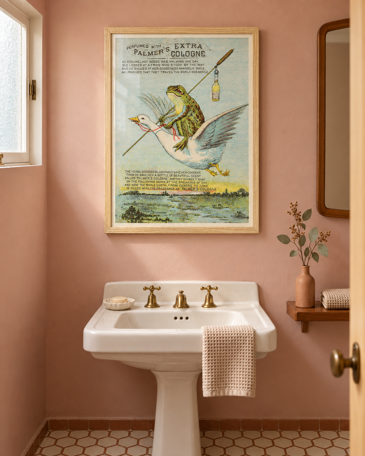 Lifestyle: Bathroom — A sun-drenched Phoenix mid-century bungalow, 1958, low-profile and wide, with original tongue-and-groove ceilings, warm concrete block walls and a compact, well-considered bathroom off the main hall.