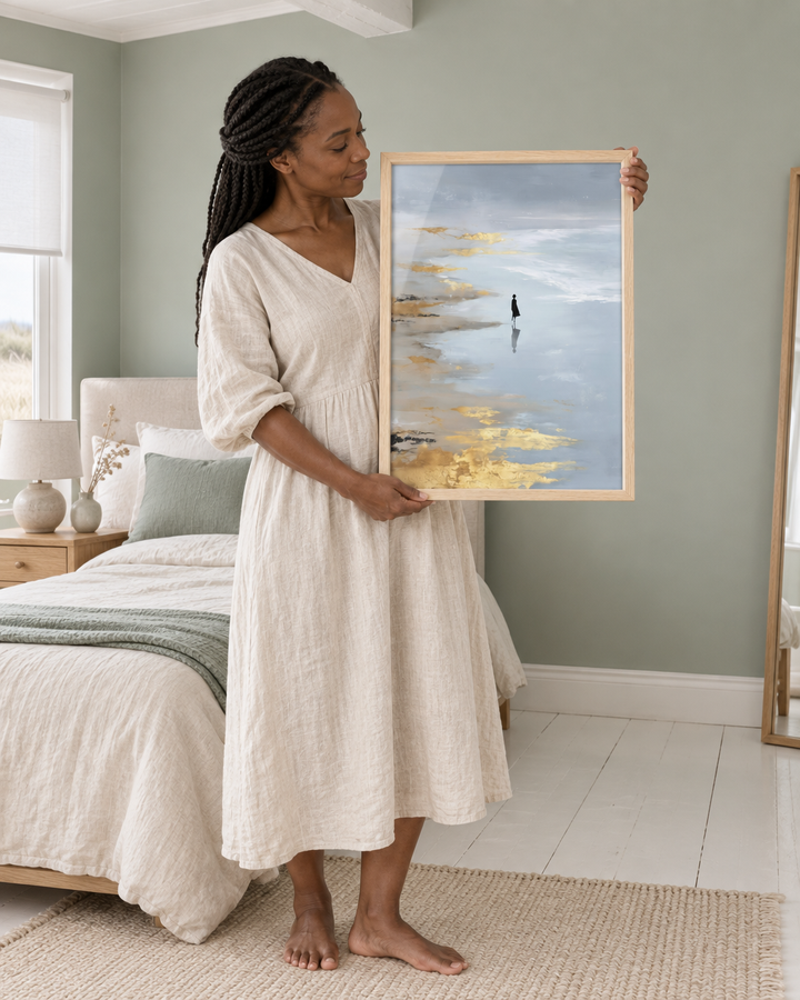 Lifestyle: bedroom — A coastal cottage on the North Norfolk coast — single-storey, weathered timber boarding outside, interior kept simple and airy.