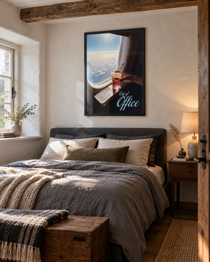 Lifestyle: bedroom — A whitewashed Lake District stone cottage with thick walls, small deep-set windows, and low beamed ceilings — a well-loved second home turned full-time residence, Windermere surrounds.