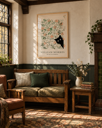 Lifestyle: living room — A 1900s Arts and Crafts detached house in Surrey — leaded casement windows, original oak panelling, inglenook fireplace, generous ceiling height and a reverence for handmade craft.