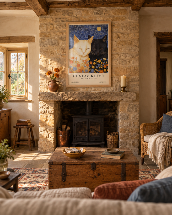 Lifestyle: living room — A Cotswolds limestone cottage in Chipping Campden, Gloucestershire — low-beamed, limewash-plastered, casement-windowed and gently layered over many years.