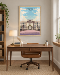 Lifestyle: home office / study — 1910s American Foursquare in a Midwest college town — four-square rooms, wide-board oak floors, deep-silled windows, front porch, repainted in a considered neutral palette