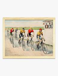 Racing Cyclists Vintage Scene Art Print Oak