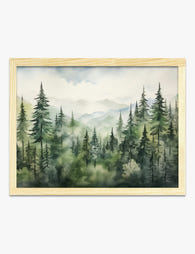 Misty Pine Forest Vista Art Print Oak