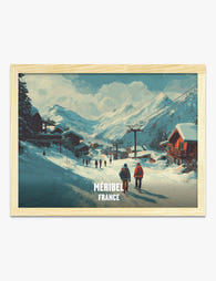 Méribel Alpine Village Scene Art Print Oak