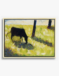 Black Cow in Meadow – Seurat Canvas Print Oak