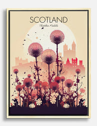 Pink Thistle Skyline Canvas Print Oak
