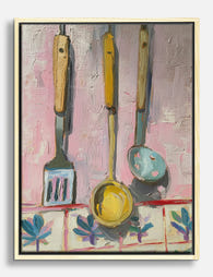 Cheerful Kitchen Trio Canvas Print Oak