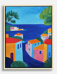 Vibrant Coastal Village Canvas Print Oak