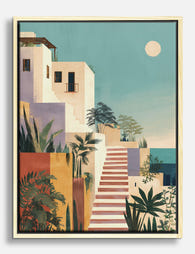 Sunlit Mediterranean Steps Canvas Print Oak