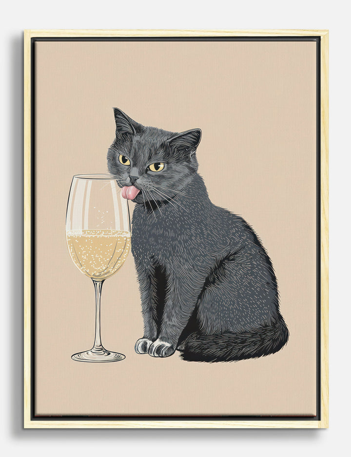 Bubbly Moments with Cat Canvas Print Oak
