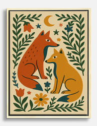 Whimsical Fox Duo Canvas Print Oak