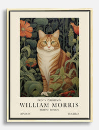 Morris Tabby Cat Botanical Canvas Print Oak