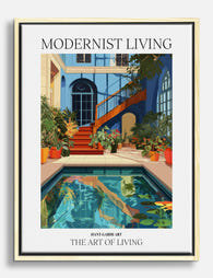 Modern Poolside Retreat Canvas Print Oak