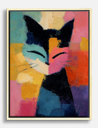 Colorblock Cat Portrait Canvas Print Oak