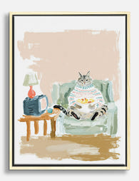 Cozy Cat Movie Night Canvas Print Oak