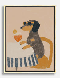 Cool Dachshund at Brunch Canvas Print Oak