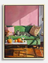 Cozy Autumn Cat Lounge Canvas Print Oak