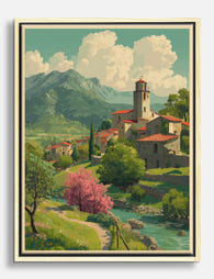 Sunlit Italian Village Vista Canvas Print - Oak