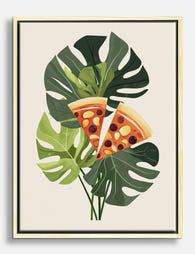 Pizza & Monstera Delight Canvas Print Oak