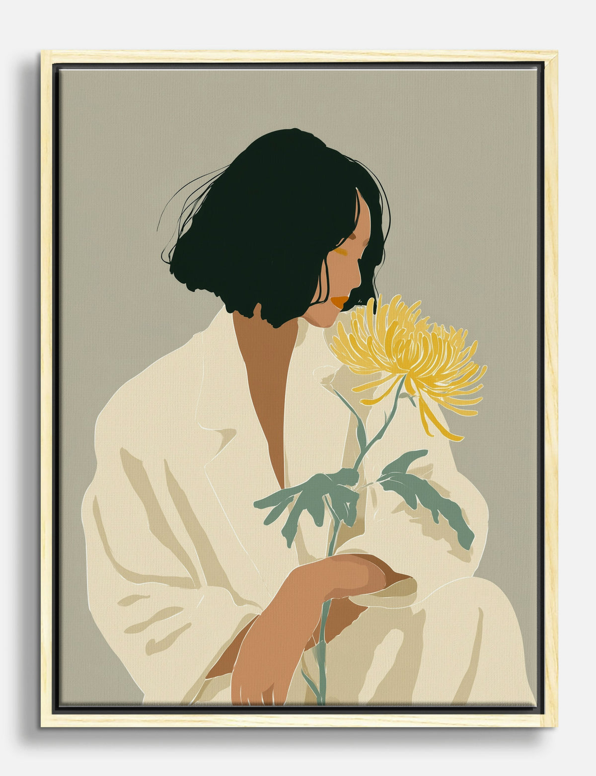 Soft Gaze with Chrysanthemum Canvas Print Oak