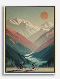 Sunrise Cyclists in the Valley Canvas Print Oak