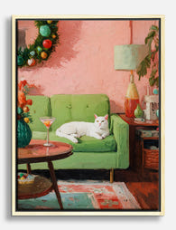 Cozy Cat Holiday Lounge Canvas Print Oak