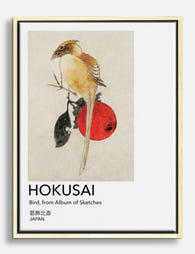 Hokusai Bird & Red Sun Canvas Print Oak