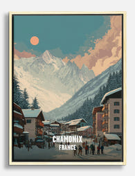 Chamonix Winter Village Canvas Print Oak