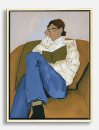 Cozy Reader on Sofa Canvas Print Oak