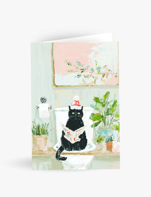 Black Cat on Toilet Holiday Greeting - Funny Cat Christmas Card
