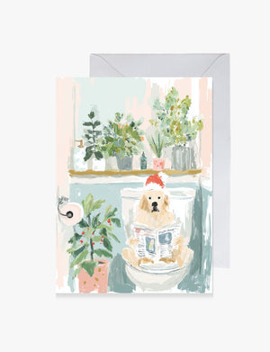 Dog on Toilet Holiday Greeting - Funny Dog Christmas Card